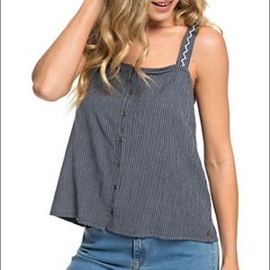 Roxy Brighten Beach Blue Striped Button Sleeveless Tank Top Size XS